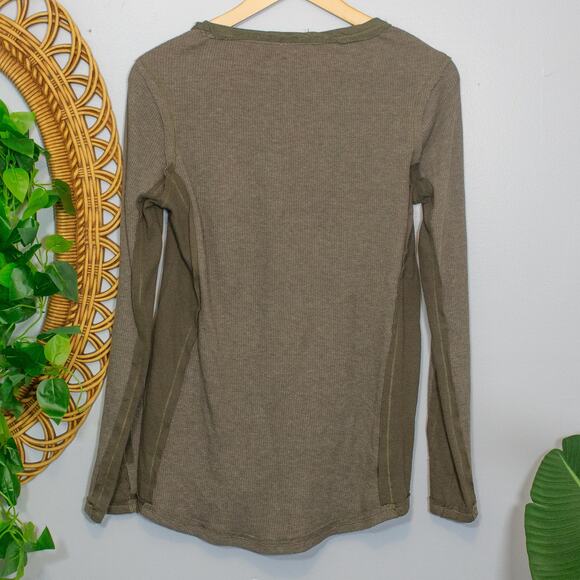 Boho Thermal Waffle Henley Long Sleeve Top Olive Green Layering XS | Soft Autumn - Picture 2 of 6